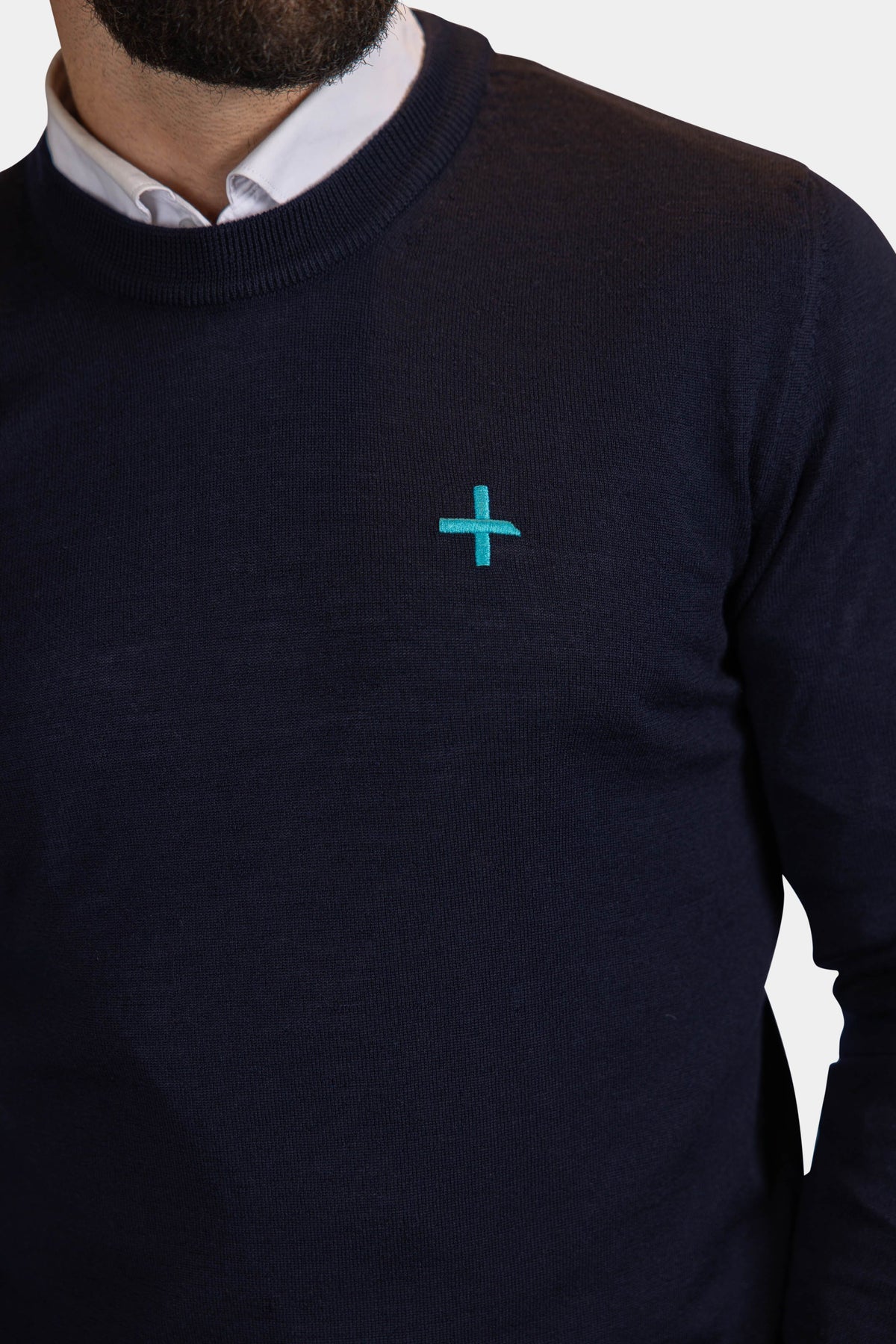 Merino pullover Navy | logo: Kracht blauw